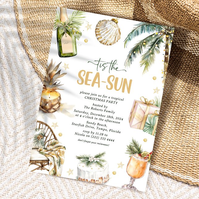 Tis the Sea-Sun Tropical Christmas Party Invitation (Creator Uploaded)