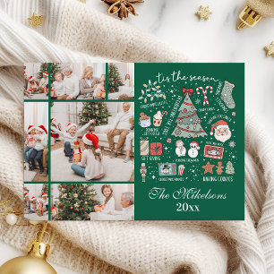 Tis The Season 7 Photo  Retro Green Christmas Holiday Card