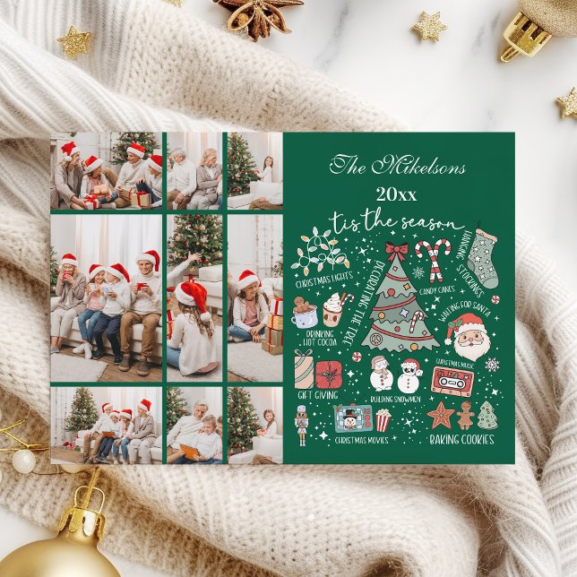 Tis The Season 9 Photo  Retro Green Christmas Holiday Card (Creator Uploaded)