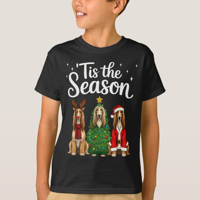 Tis The Season Afghan Hound Christmas Santa Dog Lo T-Shirt (Front)