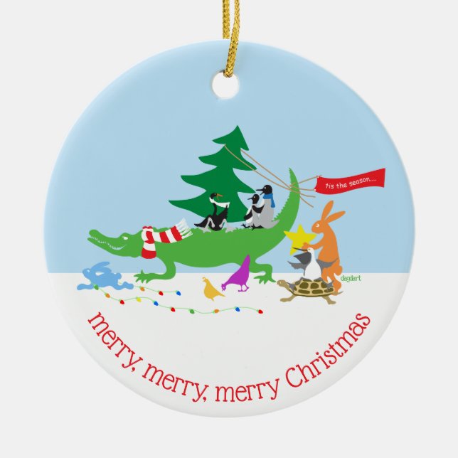 Tis the Season Animals  Ceramic Tree Decoration (Front)