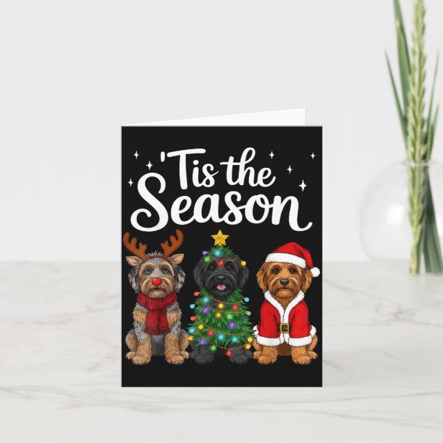 Tis The Season Aussiedoodle Christmas Santa Dog Lo Card (Front)