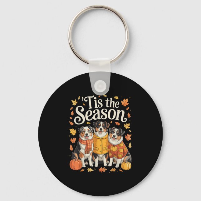 Tis The Season Australian Shepherd Fall Autumn Pum Key Ring (Front)