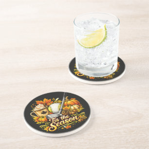 Tis The Season Autumn Golf Pumpkin Spice Coffee Coaster