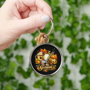 Tis The Season Autumn Golf Pumpkin Spice Coffee Key Ring