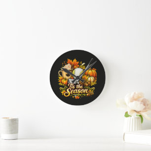 Tis The Season Autumn Golf Pumpkin Spice Coffee Round Clock