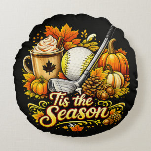 Tis The Season Autumn Golf Pumpkin Spice Coffee Round Cushion