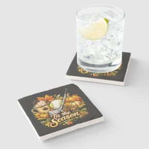 Tis The Season Autumn Golf Pumpkin Spice Coffee Stone Coaster