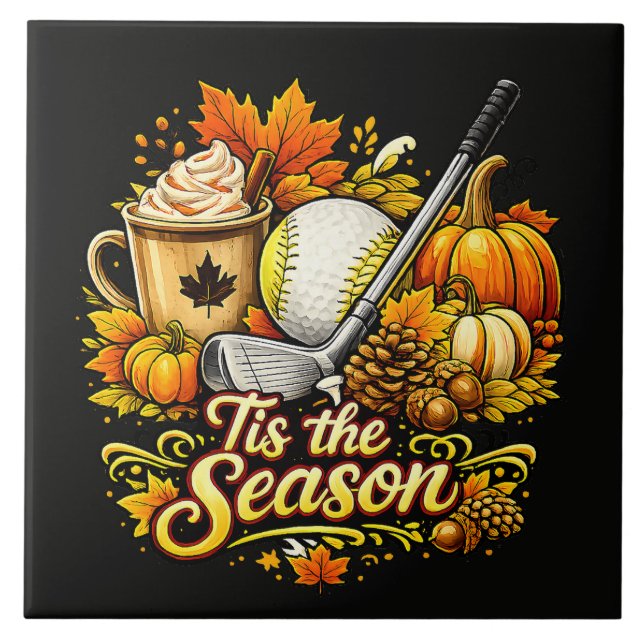 Tis The Season Autumn Golf Pumpkin Spice Coffee Tile (Front)