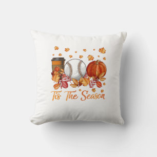 Tis The Season Baseball Pumpkin Autumn Fall Thanks Cushion
