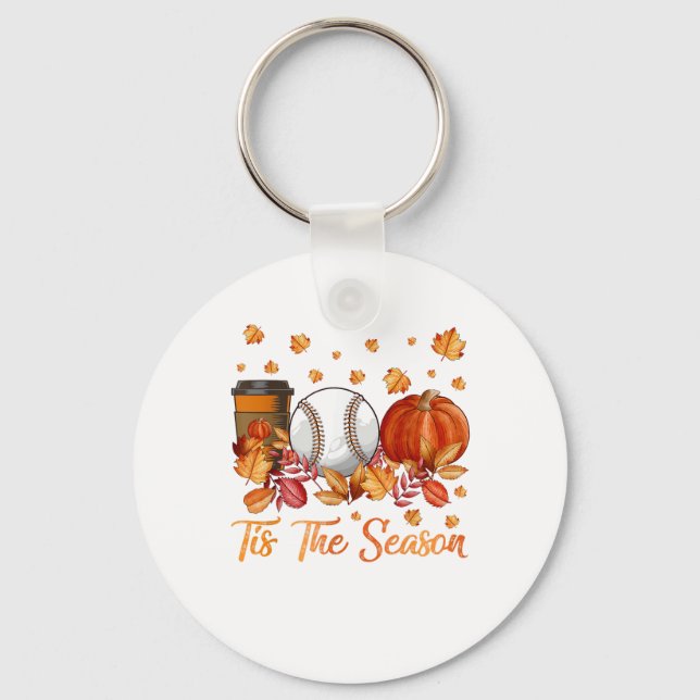 Tis The Season Baseball Pumpkin Autumn Fall Thanks Key Ring (Front)