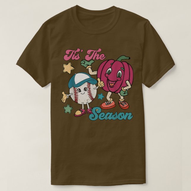 Tis The Season Baseball Pumpkin Fall Halloween Cos T-Shirt (Design Front)