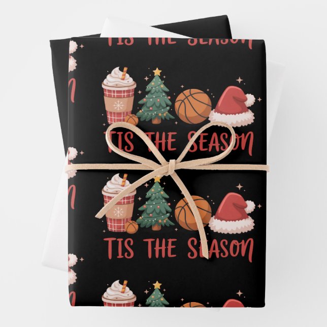 Tis The Season Basketball Lover Christmas Gift Wrapping Paper Sheet (In situ)