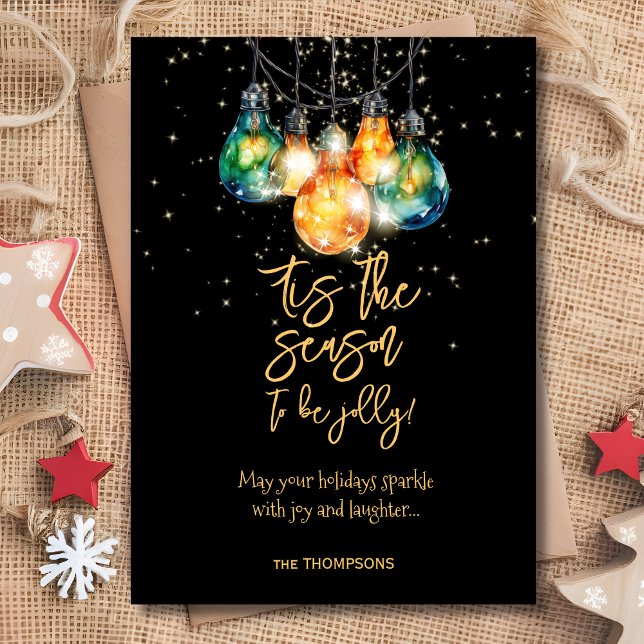 Tis the season, black, christmas lights card (Creator Uploaded)