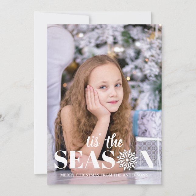 Tis' the Season | Black & White Holiday Photo Card (Front)