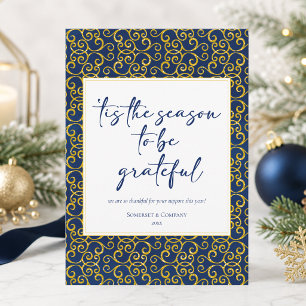 Tis the Season Blue Gold Business Holiday Card
