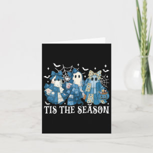 Tis The Season Blue Patchwork Ghost Pumpkin Spooky Card