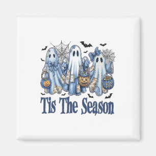 Tis The Season Blue Patchwork Ghost Pumpkin Spooky Magnet