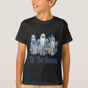 Tis The Season Blue Patchwork Ghost Pumpkin Spooky T-Shirt