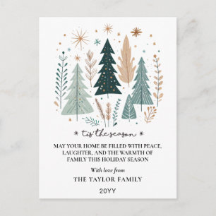 Tis the Season Boho Botanical Christmas Trees Holiday Postcard