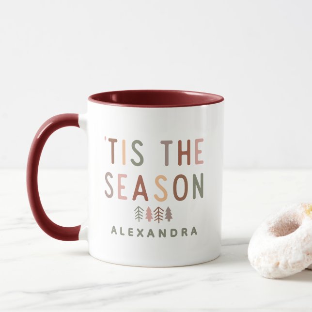 'Tis the Season Boho Christmas Custom Name Mug (With Donut)