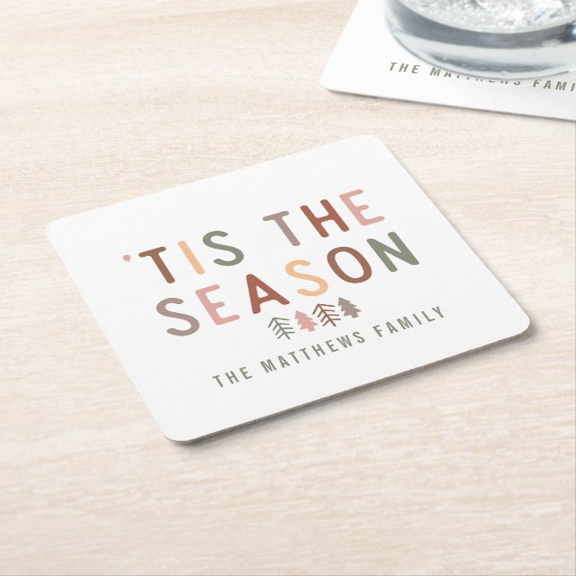 'Tis the Season Boho Square Paper Coaster (Angled)