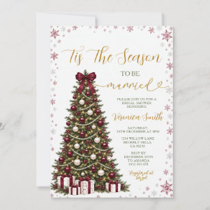 Tis the Season Burgundy Christmas Bridal Shower Invitation