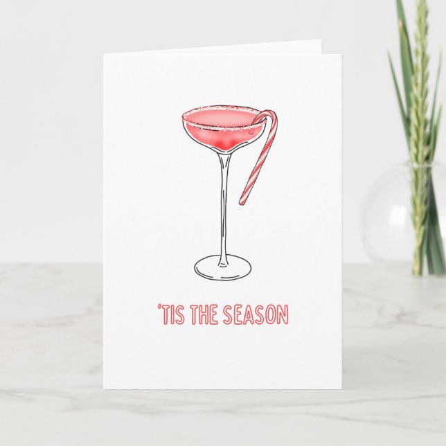 'Tis the Season Candy Cane Cocktail Christmas Card (Front)
