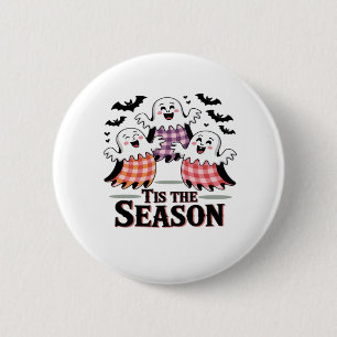 Tis The Season Chequered Halloween 6 Cm Round Badge