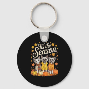 Tis The Season Chinese Crested Dog Fall Autumn Pum Key Ring
