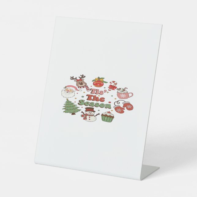 Tis The Season Christmas Acrylic Block Pedestal Sign (Front)