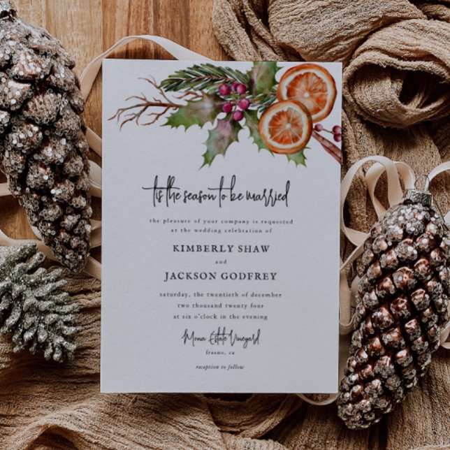 Tis The Season Christmas Botanical Wedding Invitation (Creator Uploaded)