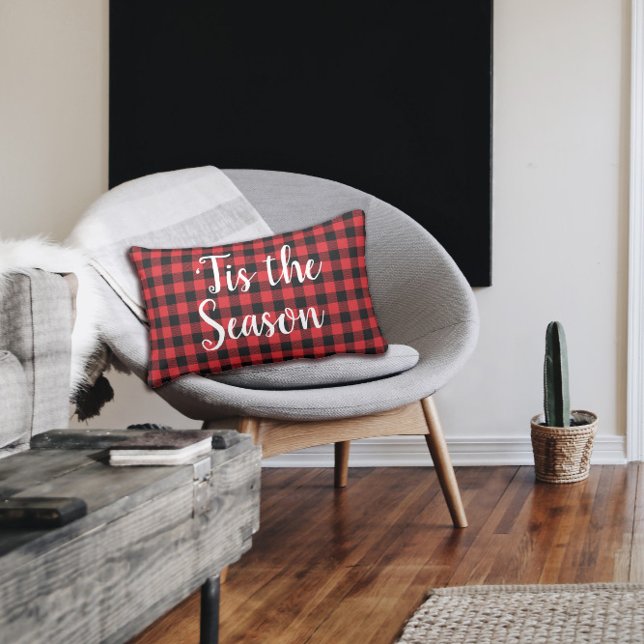 ‘Tis the Season Christmas Buffalo Check Holiday Lumbar Cushion (Creator Uploaded)