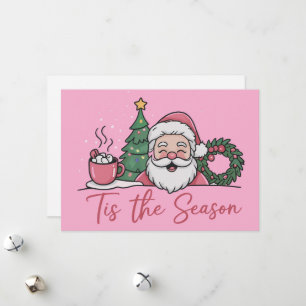 Tis The Season Christmas Cute Winter Latte Santa Holiday Card