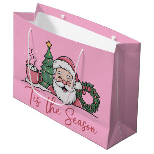 Tis The Season Christmas Cute Winter Latte Santa Large Gift Bag