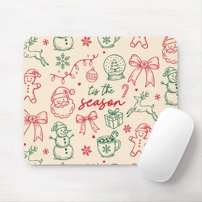 Tis the Season - Christmas Doodle Mouse Pad (With Mouse)