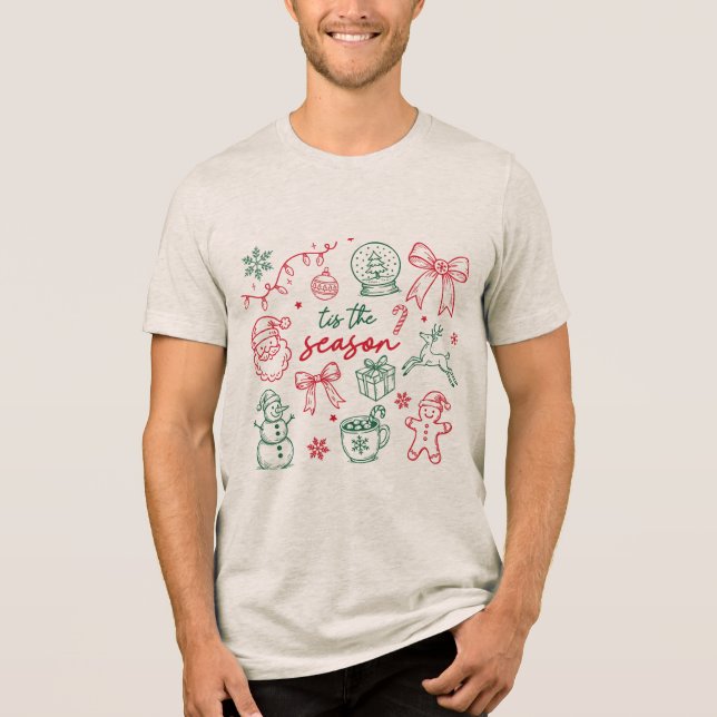 Tis the Season - Christmas Doodle Tri-Blend Shirt (Front)