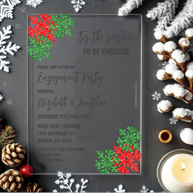 Tis The Season Christmas Engagement Party Acrylic Invitations (Creator Uploaded)