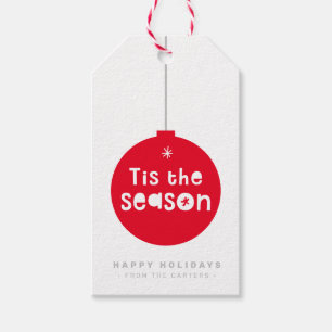 TIS THE SEASON CHRISTMAS GIFT bold red bauble Tags