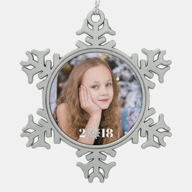 Tis' the Season | Christmas Holiday Photo Snowflake Pewter Christmas Ornament (Front)