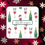 Tis the Season Christmas Santa Reindeer Wine Snow Square Paper Coaster<br><div class="desc">'Tis the season festive paper coasters are perfect for all your holiday gatherings and will add a touch of charm to any table setting. Cheers to good company and happy holidays! This Santa reindeer design can be found on more items in my shop,  PageCreativeDesigns.</div>