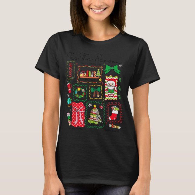 Tis The Season Christmas Santa Snowman Xmastree Co T-Shirt (Front)