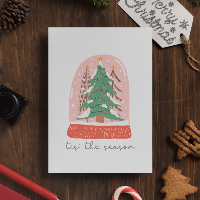 Tis The Season Christmas Snow Globe Holiday Card (Creator Uploaded)