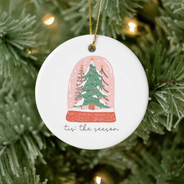 Tis The Season Christmas Snow Globe Holiday Ceramic Tree Decoration (Tree)