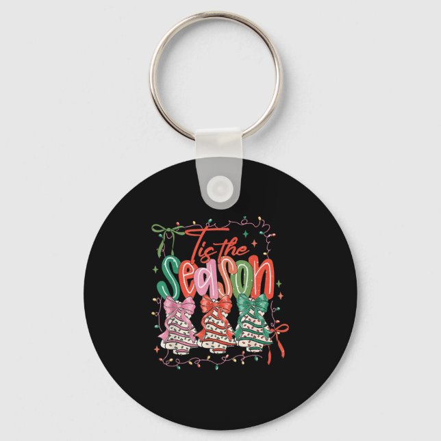 Tis The Season Christmas Tree Cake Cute Preppy Xma Key Ring (Front)