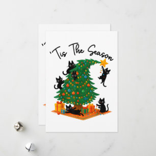 Tis The Season Christmas Tree Cute Black Cat Holiday Card