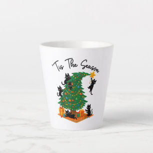 Tis The Season Christmas Tree Cute Black Cat Latte Mug