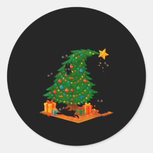 Tis The Season Christmas Tree Cute Black Cat Match Classic Round Sticker