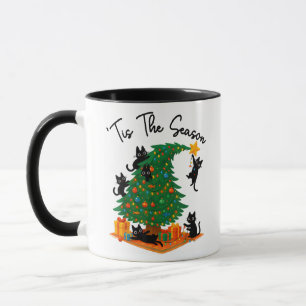 Tis The Season Christmas Tree Cute Black Cat Mug