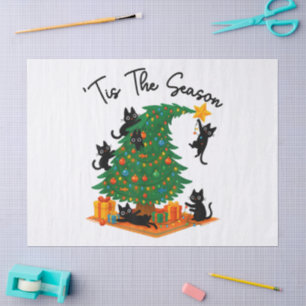 Tis The Season Christmas Tree Cute Black Cat Tissue Paper